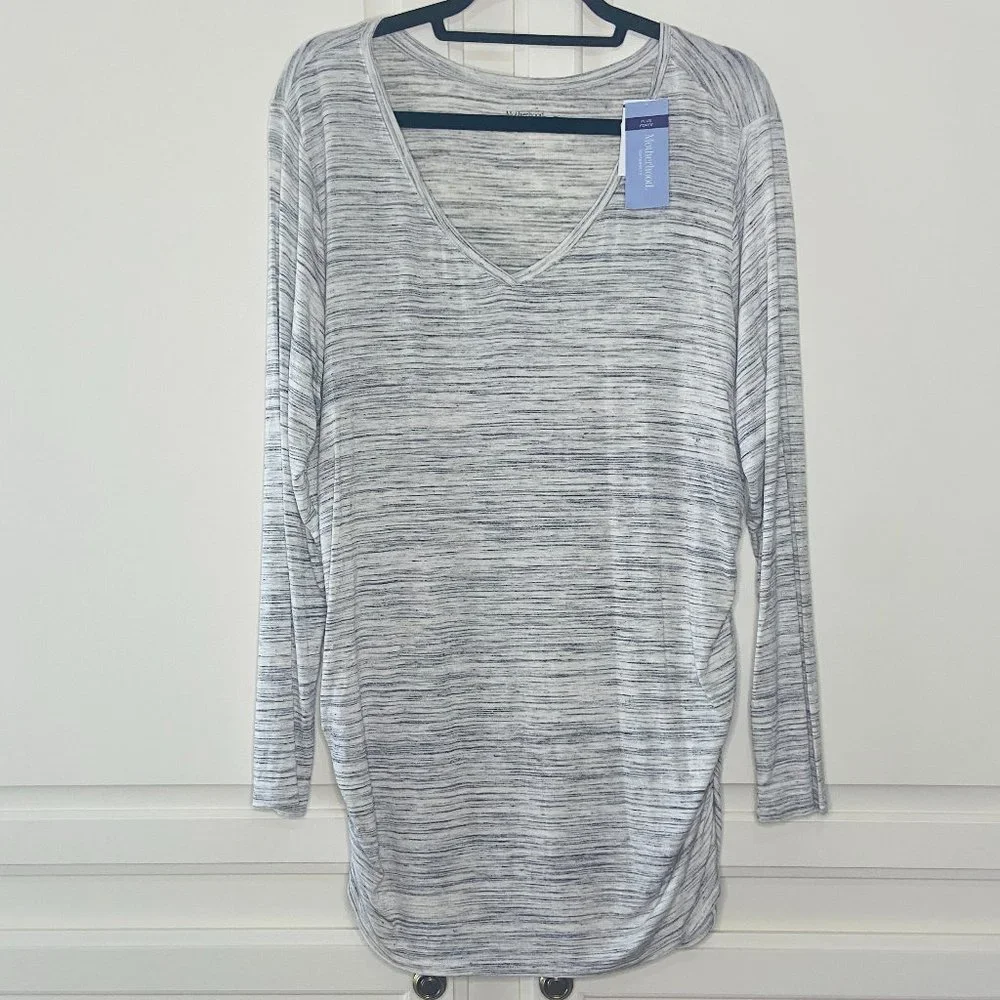 Motherhood Maternity Plus Size Long Sleeve Side Ruched Grey Spacedye Shi…